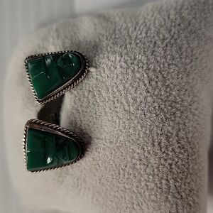 Mayan Warrior cufflinks Green carved Mexico 925 stamped vintage